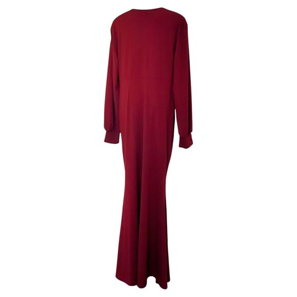 Bodycon Cocktail Maxi Dress V-Neck Bishop Sleeve High Split Ruched Red Formal - Picture 2 of 10